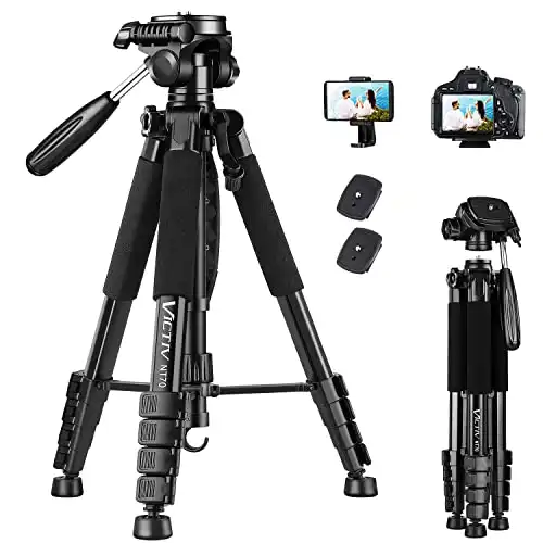 VICTIV 74 Camera Tripod, Tripod for Camera and Phone, Aluminum Heavy Duty Tripod Stand for Canon Nikon with Carry Bag and Phone Holder, Compatible with DSLR, iPhone, Spotting Scopes, Max Load 15 Lb